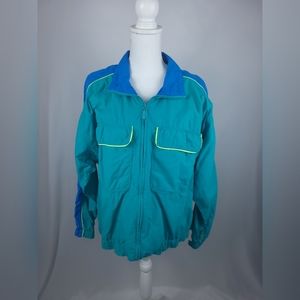 1990s Vintage Liz Wear Windbreaker | Teal, Blue, and Lime Green | Size Large